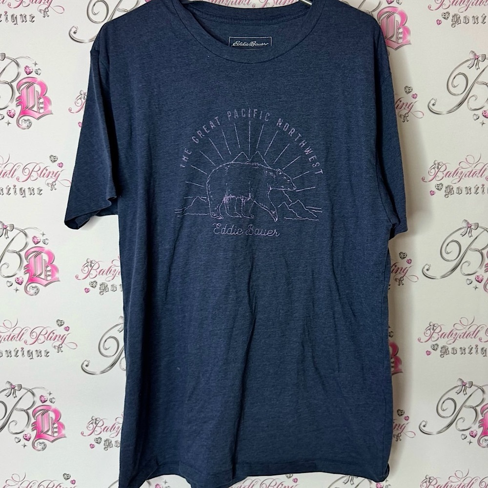 Eddie Bauer Men's Navy Graphic Tee the great Pacific Northwest bear outdoor